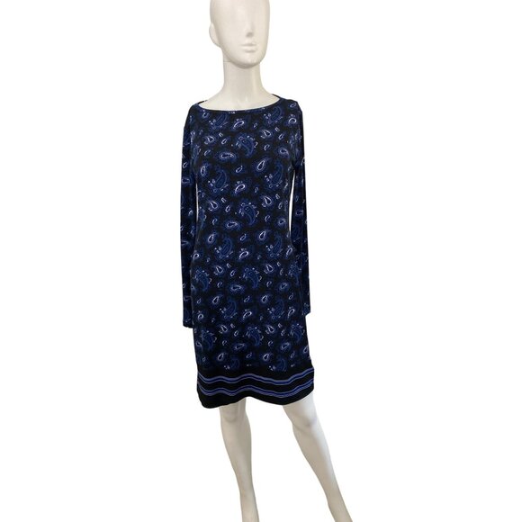 MICHAEL KORS WOMEN'S BLACK/BLUE PAISLEY FITTED DRESS SZ S - Picture 1 of 5